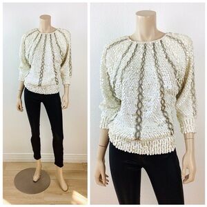 Vintage 1980s WHITE SEQUIN BEADED Paillettes Pullover Nannell Sweater